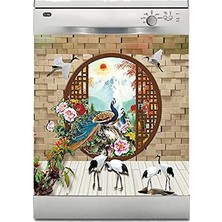 Uravas Store Bulaşık Makinesi Sticker Kaplama Beyaz Eşya Kaplama Leylekler ve Tavuskuşu