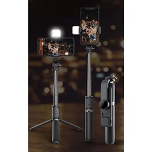LED Işıklı Selfie Çubuğu Bluetooth Kumandalı Kablosuz Tripot Selfie Monopod Selfie Stick Siyah ( Lisinya )