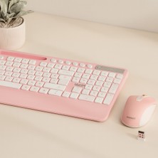 Dorasan Kablosuz Klavye Mouse Seti - Telefon & Tablet Standlı (Beyaz/pembe)