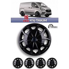 YONGA OTO AKSESUAR Ford Transit Custom 16 Inç Kırılmaz Jant Kapağı 4 Adet Piano Black + 4 Amblem + 8 Cırt Kelepçe