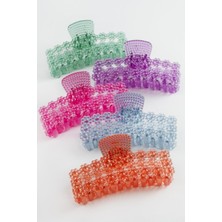 Fantastik Store Dikdörtgen Çiçekli Şeffaf Renkli Mandal Toka 11 cm