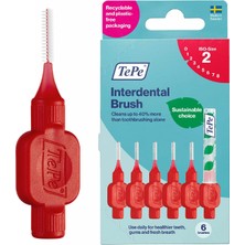 Aesco Tepe Interdental Fırça Orijinal, Diş Temizliği Için Yumuşak Diş Fırçası, 6'lı Paket, 0,5 Mm, Ekstra Küçük/küçük Boşluklar, Kırmızı, Boyut 2