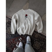 Fantastik Store Erkek 3 Iplik Pamuklu Bisiklet Yaka Ön ve Arka Baskılı Sweatshirt -  Beyaz