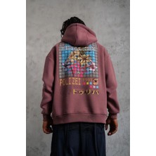 Fantastik Store Erkek 3 Iplik Pamuklu Kapüşonlu Baskılı Cepli Oversize Sweatshirt Hoodie - Gül Kurusu