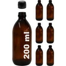 Aesco Afracam Amber Ecza Şişesi, 200 Ml, Kahverengi Cam, Plastik Contalı Kilit Kapak, Hava ve Sıvı Sızdırmaz, 28MM Ağız Çaplı, Parfüm Demlemek Için Uygun, 6 Adet (200 Ml, Siyah Kapak)