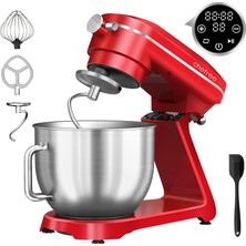 Aesco Chefree Profi Stand Mixerı, Yoğurma Makinesi, 7l Paslanmaz Çelik Kase Hamur Makinesi, 10 Hız Seviyeli Yoğurma Makinesi, 3 Karıştırma Aparatı, 1800W Güç, Kırmızı, M500