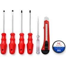 Aesco 7 Parça El Aleti Seti 2 Düz Tornavida 2 Yıldız Tornavida Kontrol Kalemi Maket Bıçağı Pvc Izole Bant Dayanıklı Ergonomik Ev Atölye Tamirhane Bakım Onarım Elektrik Montaj Çözümü