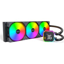 Aesco Montech Hyperflow Dijital 360 Cpu Sıvı Soğutucu, 3100 Rpm Pompalı 360 mm Aıo, 3×120 mm E28 Argb Fanlar, Gerçek Zamanlı Dijital Ekran, Intel ve Amd Desteği (Siyah)