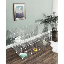 Aesco 36 Panel Beyaz Renk Evcil Küçük Hayvan Kedi Köpek Kuş Evi Kafesi Oyun Parkı Portatif Metal Tel
