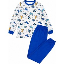 Fantastik Store Erkek Çocuk Premium Penye Dinozor Desenli Uzun Kollu Pijama Takımı 2-11 Yaş - Mavi