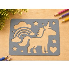 Cotton Soft 3D Baskı Unicorn ve Gökkuşağı Çizim Şablonu - Desen Kalıbı - Gri