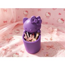 Cotton Soft 3D Baskı Fiyonklu Sevimli Kedi Figürlü Kalemlik - Masaüstü Organizer - Mor