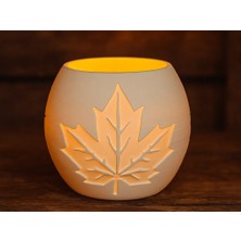 3D Baskı Akçaağaç Yaprağı Kabartmalı Tealight Mumluk Dekoratif Sonbahar Feneri Şamdan Masa Süsü