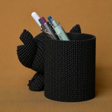Ulu Pazarlama 3D Baskı Knitted Kalemlik - Sevimli Karakterli Masaüstü Kalem Organizeri-Siyah
