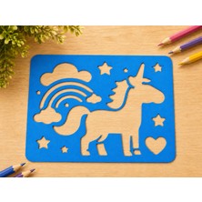Cotton Soft 3D Baskı Unicorn ve Gökkuşağı Çizim Şablonu - Desen Kalıbı - Mavi