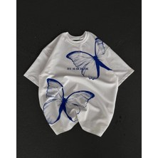 Fantastik Store Kadın  Bisiklet Yaka Baskılı Oversize T-Shirt - Beyaz