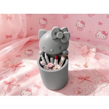 Cotton Soft 3D Baskı Fiyonklu Sevimli Kedi Figürlü Kalemlik - Masaüstü Organizer - Gri