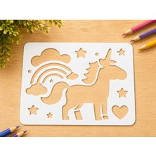 Ulu Pazarlama 3D Baskı Unicorn ve Gökkuşağı Çizim Şablonu - Desen Kalıbı - Beyaz