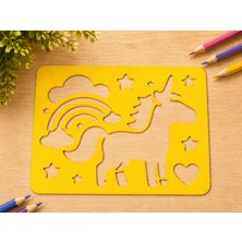 Cotton Soft 3D Baskı Unicorn ve Gökkuşağı Çizim Şablonu - Desen Kalıbı - Sarı