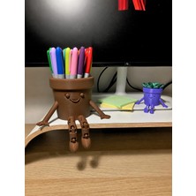 Cotton Soft 3D Baskı Hareketli Gülen Kalemlik - Eklemli Masaüstü Organizer - Kahverengi
