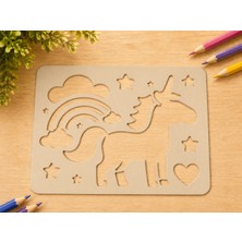 Cotton Soft 3D Baskı Unicorn ve Gökkuşağı Çizim Şablonu - Desen Kalıbı - Bej