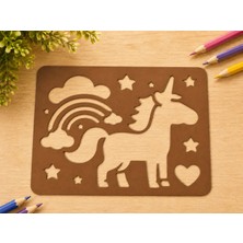 Cotton Soft 3D Baskı Unicorn ve Gökkuşağı Çizim Şablonu - Desen Kalıbı - Kahverengi