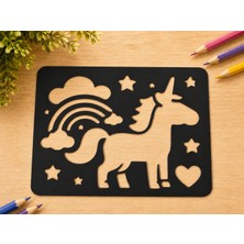 Ulu Pazarlama 3D Baskı Unicorn ve Gökkuşağı Çizim Şablonu - Desen Kalıbı - Siyah