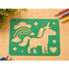 Cotton Soft 3D Baskı Unicorn ve Gökkuşağı Çizim Şablonu - Desen Kalıbı - Yeşil