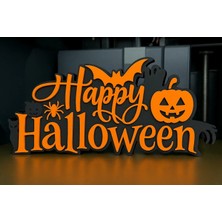Ulu Pazarlama 3D Baskı Happy Halloween El Yazısı Masa Süsü Katmanlı Yarasa Balkabağı Örümcek Dekor Turuncu Siyah