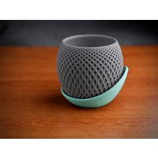 Bezos 3D Baskı Küre Saksı - Kafes Dokulu Iki Parçalı Dekoratif Saksı - Gri-Mint