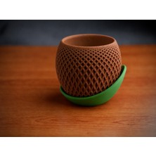 Bezos 3D Baskı Küre Saksı - Kafes Dokulu Iki Parçalı Dekoratif Saksı - Kahverengi-Yeşil