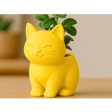 Bezos 3D Baskı Sevimli Kedi Saksı - Figürlü Sukulent Saksısı-Sarı