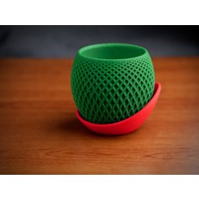 Bezos 3D Baskı Küre Saksı - Kafes Dokulu Iki Parçalı Dekoratif Saksı - Yeşil-Kırmızı