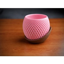 Bezos 3D Baskı Küre Saksı - Kafes Dokulu Iki Parçalı Dekoratif Saksı - Pembe-Kahverengi