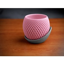 Bezos 3D Baskı Küre Saksı - Kafes Dokulu Iki Parçalı Dekoratif Saksı - Pembe-Gri