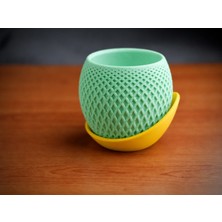 Bezos 3D Baskı Küre Saksı - Kafes Dokulu Iki Parçalı Dekoratif Saksı - Mint-Sarı