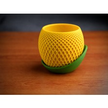 Bezos 3D Baskı Küre Saksı - Kafes Dokulu Iki Parçalı Dekoratif Saksı - Sarı-Yeşil