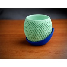 Bezos 3D Baskı Küre Saksı - Kafes Dokulu Iki Parçalı Dekoratif Saksı - Mint-Mavi