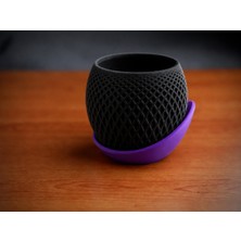Bezos 3D Baskı Küre Saksı - Kafes Dokulu Iki Parçalı Dekoratif Saksı - Siyah-Mor