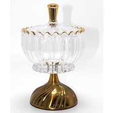 Alvenda Home Metal Ayaklı Kristal Cam Şekerlik Gold Detaylı Sunumluk