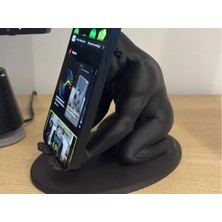 Bezos 3D Baskı Goril Telefon Tutucu - Kaslı Goril Masaüstü Telefon Standı-Siyah
