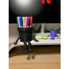 Belirtilmemiş 3D Baskı Hareketli Gülen Kalemlik - Eklemli Masaüstü Organizer - Siyah