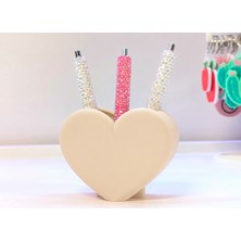 Belirtilmemiş 3D Baskı Kalp Şekilli Kalemlik - Masaüstü Organizer - Bej