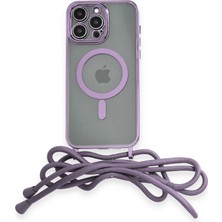 Apple iPhone 12 Pro Max Kılıf Divo Lazer Askılı Magsafe Kapak - Lila