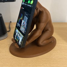 Bezos 3D Baskı Goril Telefon Tutucu - Kaslı Goril Masaüstü Telefon Standı-Kahverengi