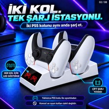 Belirtilmemiş Dexxony TP5-0508B Ps5 Uyumlu Çift Oyun Kolu Şarj Istasyonu LED Göstergeli Type-C Beyaz
