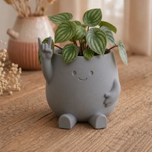 Bezos 3D Baskı Smiley Face Planter - Gülümseyen Karakterli Saksı-Gri