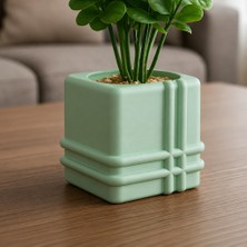 Bezos 3D Baskı Square Planter - Izgara Desenli Küp Saksı-Mint