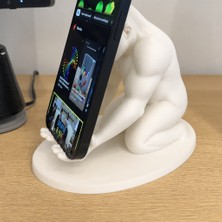 Bezos 3D Baskı Goril Telefon Tutucu - Kaslı Goril Masaüstü Telefon Standı-Beyaz