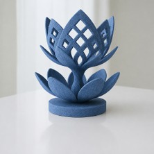Bezos 3D Baskı Lotus Çiçeği Mumluk - Dekoratif Tealight Mumluk-Mavi